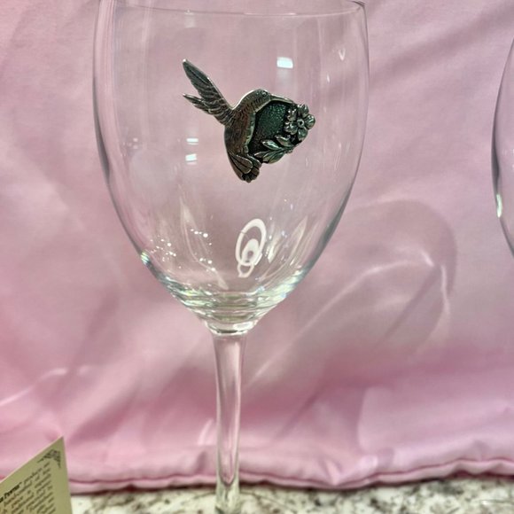 Heritage Pewter Wine Glass Pair - Pewter Hummingbirds - Picture 2 of 7